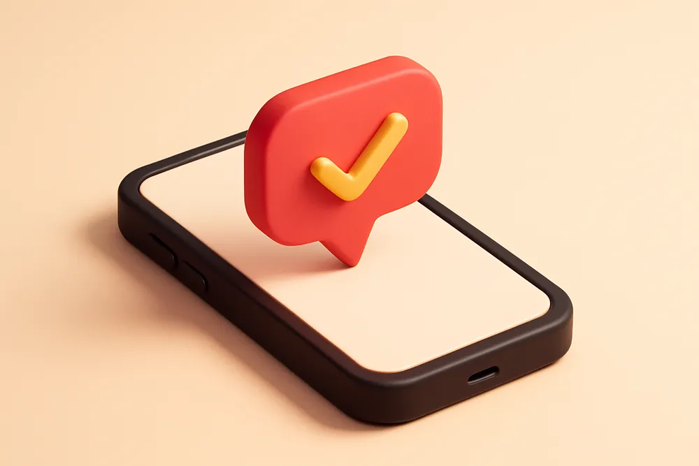 a single phone with a chat bubble and a checkmark