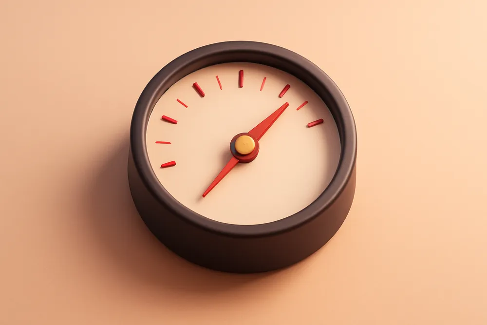 a single gauge dial with a subtle glow, pointing mid-scale