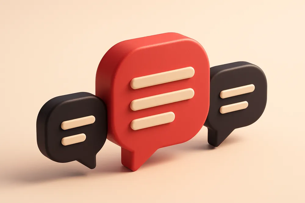 a row of three connected chat bubbles with one slightly larger, symbolizing unequal visibility in messaging