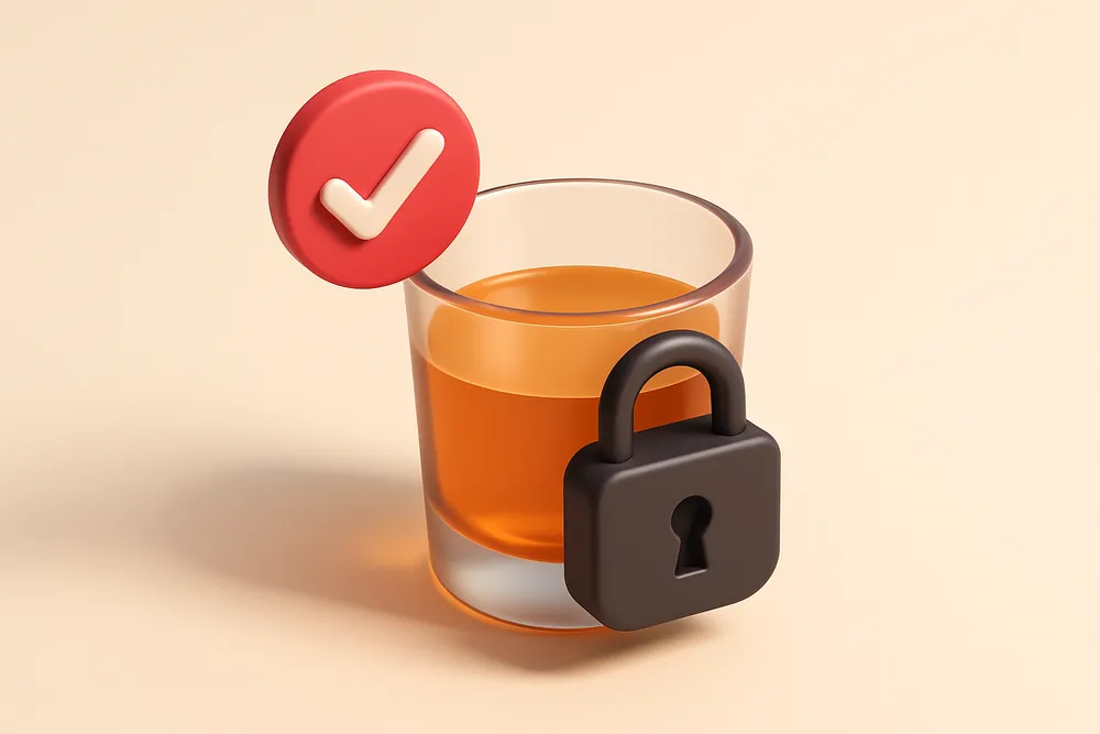 a single locked drink glass with a red checkmark above it