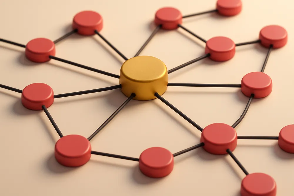 a network of small circular nodes connected by thin lines
