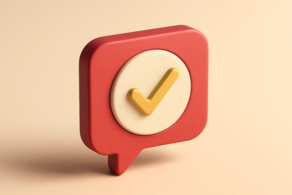 a single, flat-icon chat bubble with a green checkmark inside
