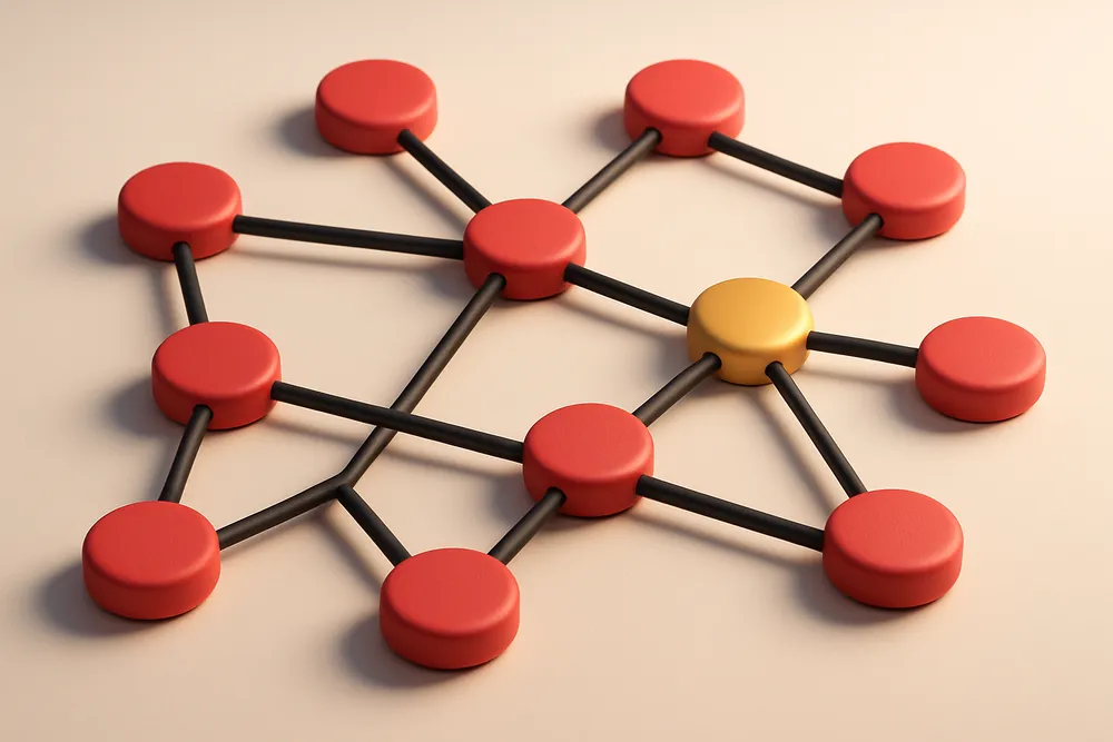 a network of small circular nodes connected by lines
