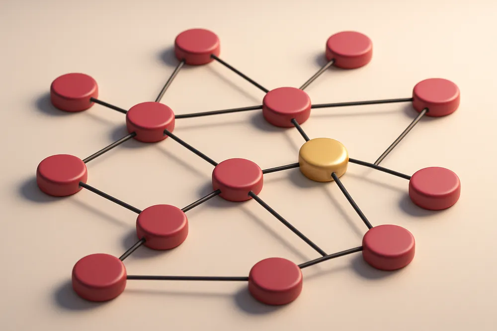 a network of small circular nodes connected by lines