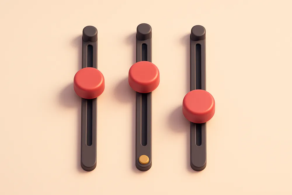 a row of three adjustable sliders with small numbers on each