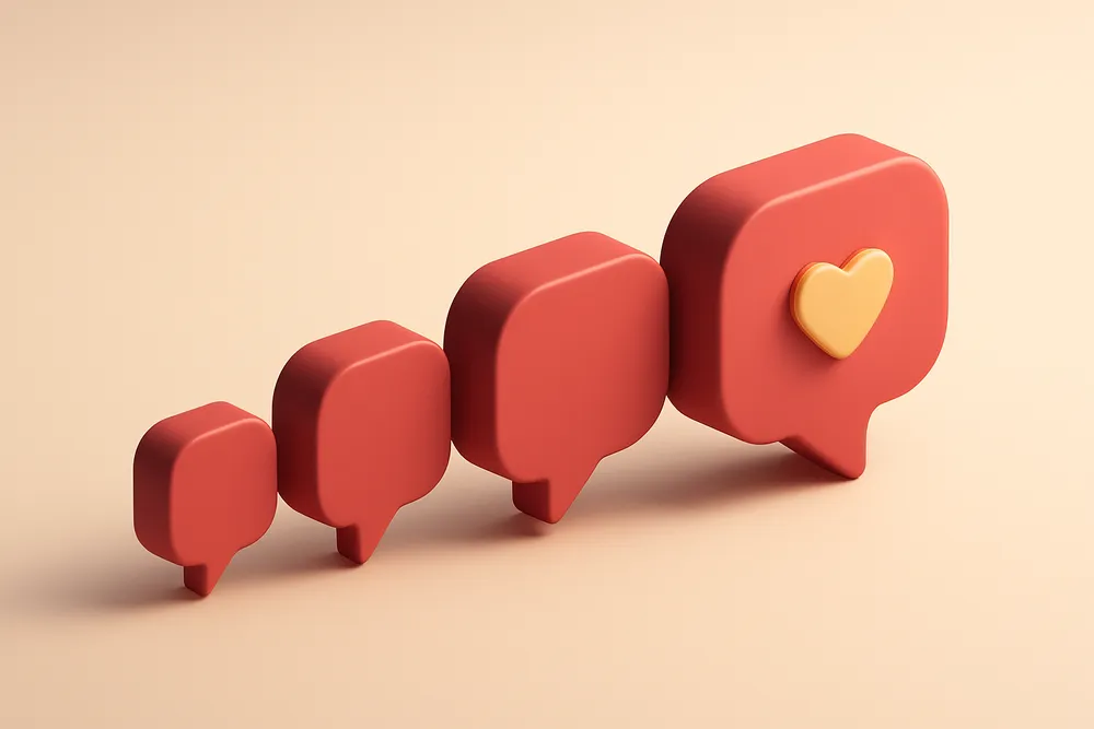 a row of five connected chat bubbles with increasing sizes to show growing momentum