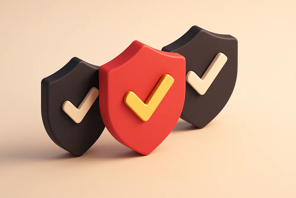 a row of three shields with checkmarks inside