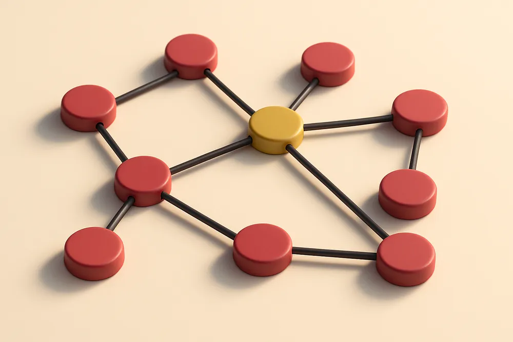 a network of small circular nodes connected by lines, each labeled with a different age