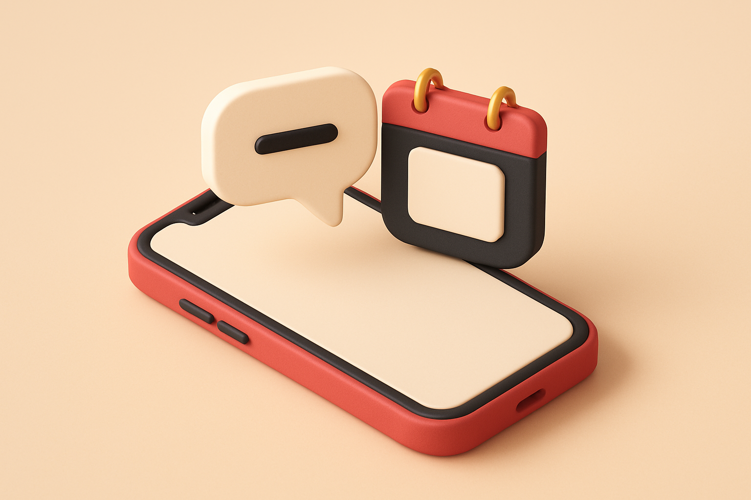 a single phone with a chat bubble and a calendar icon overlapping