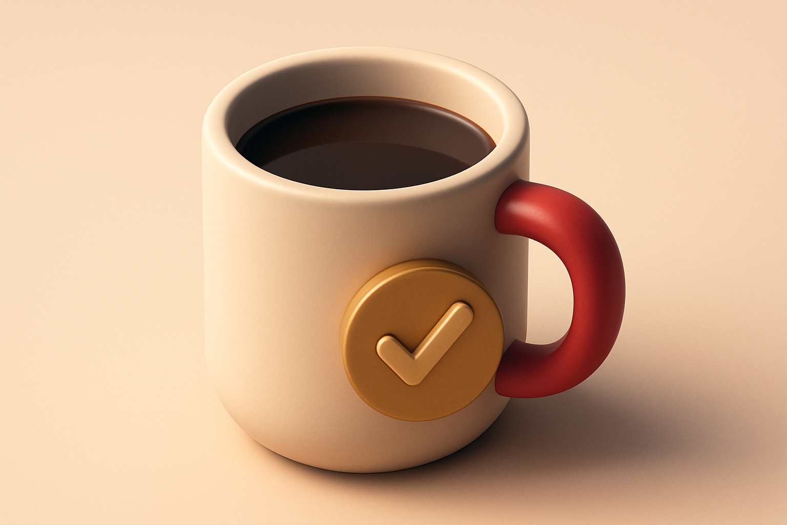 Hero: A single coffee cup with a checkmark icon overlay