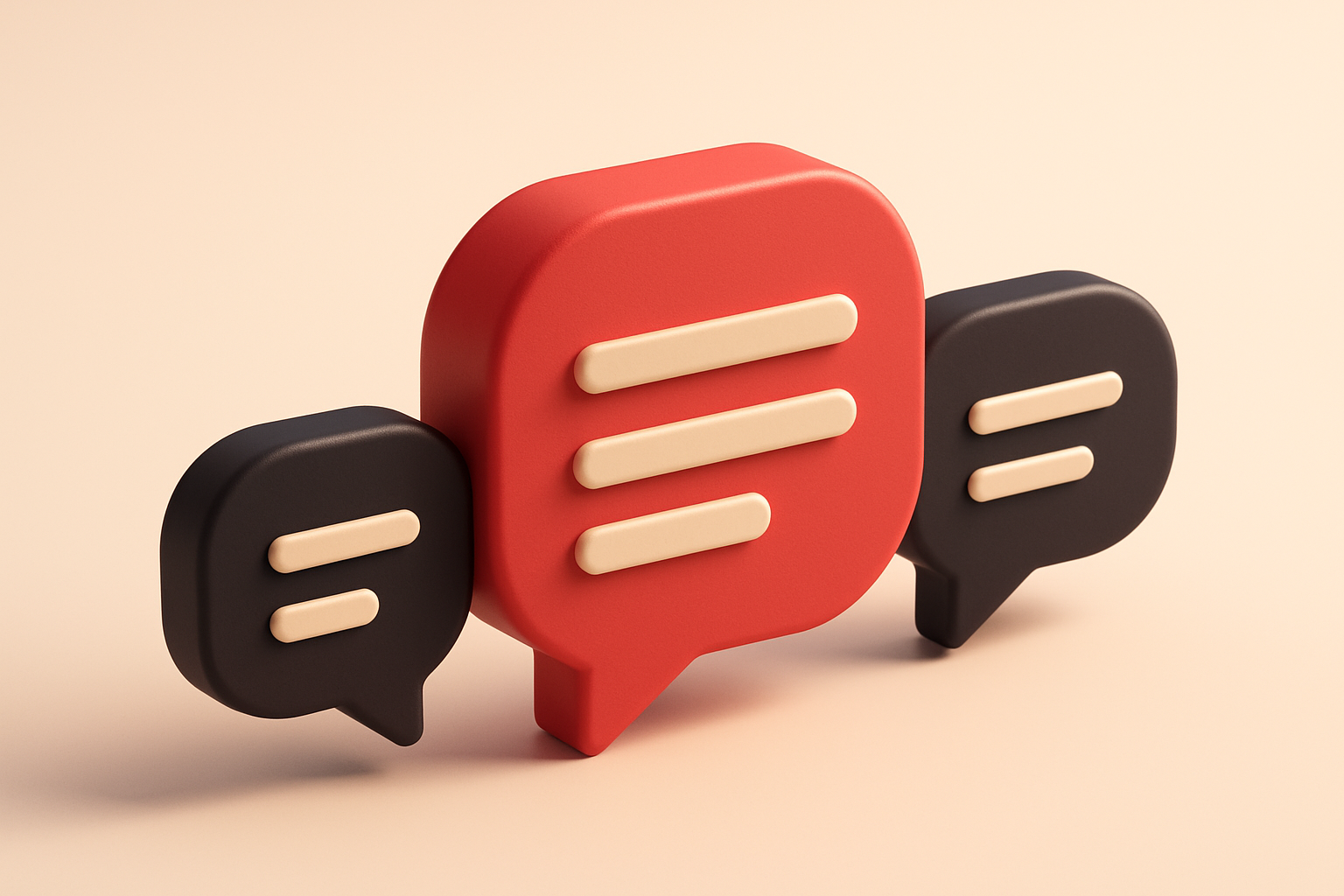 a row of three connected chat bubbles with one slightly larger, symbolizing unequal visibility in messaging
