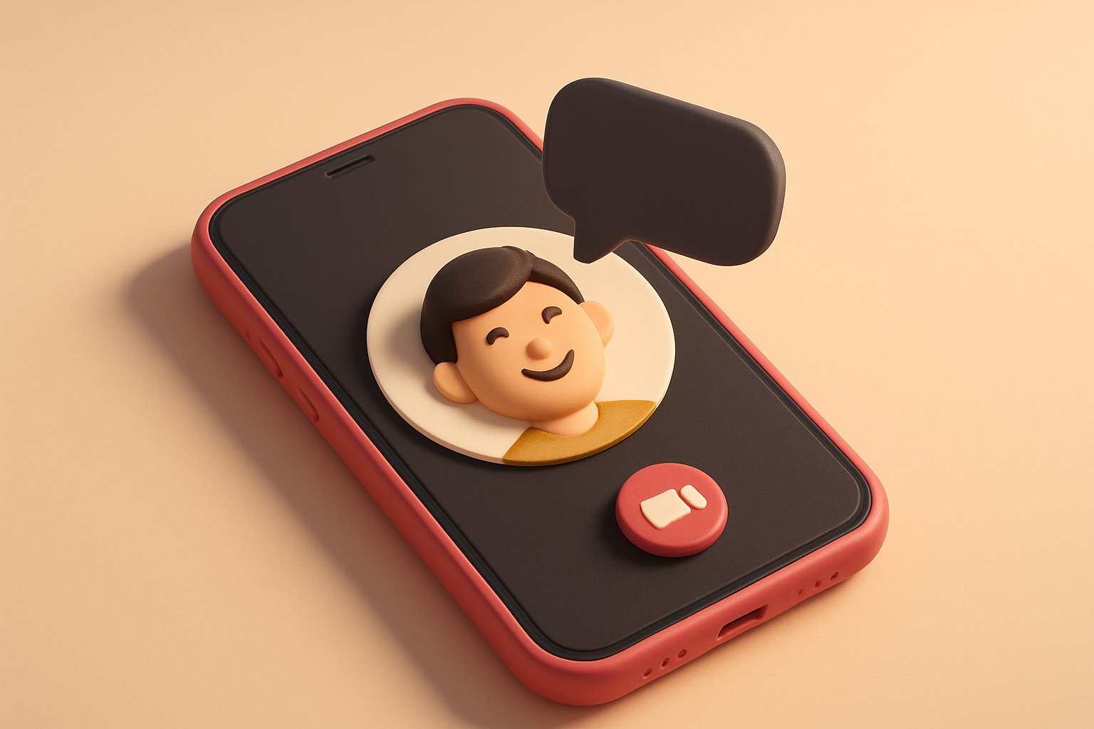 a single phone with a video call screen showing a smiling face and a chat bubble