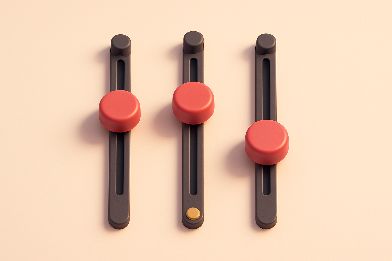 a row of three adjustable sliders with small numbers on each