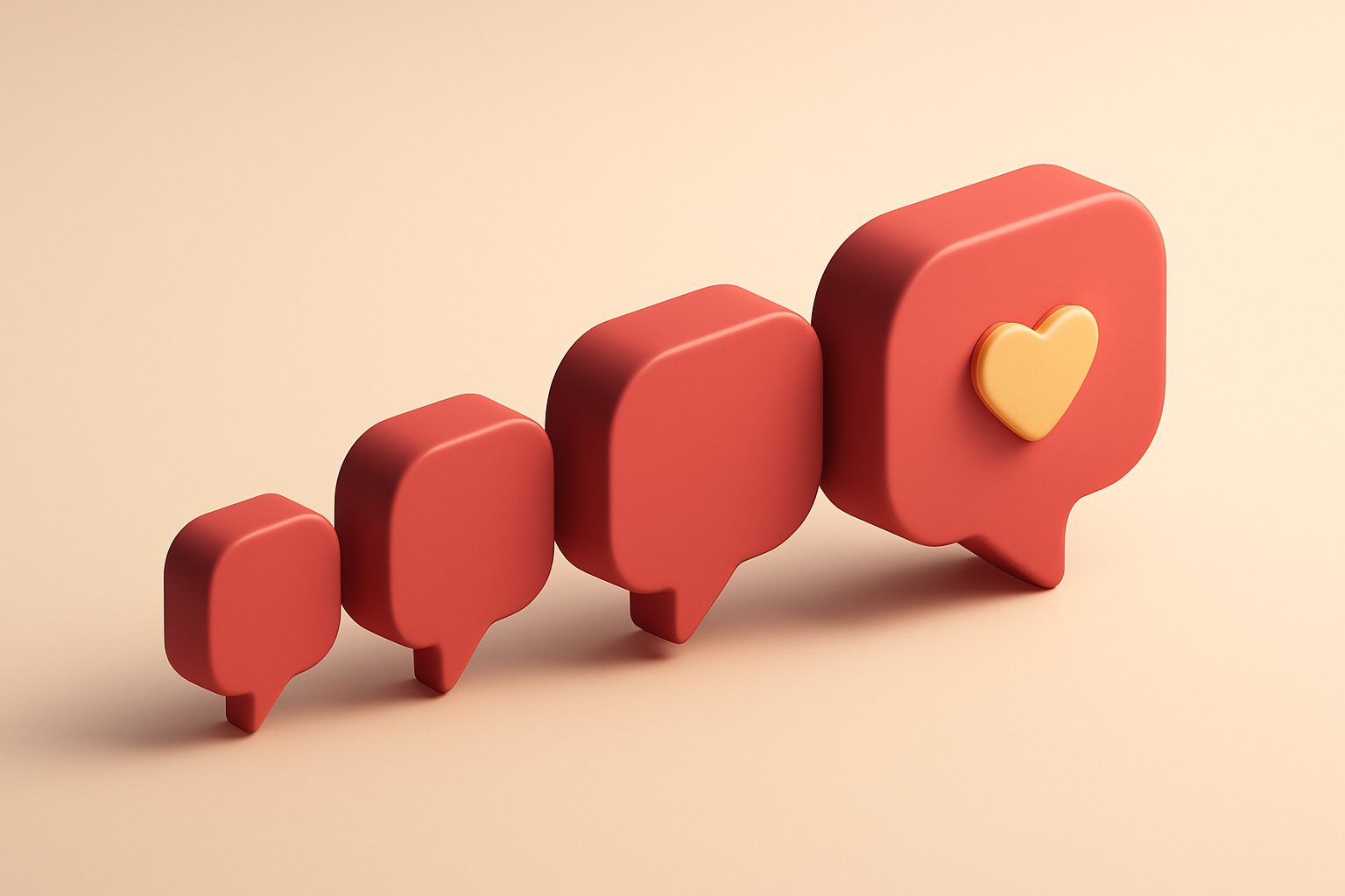 a row of five connected chat bubbles with increasing sizes to show growing momentum