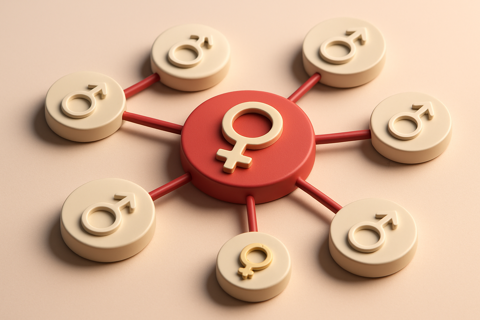 Hero: a network of small circular nodes connected by lines, each with a different gender symbol inside