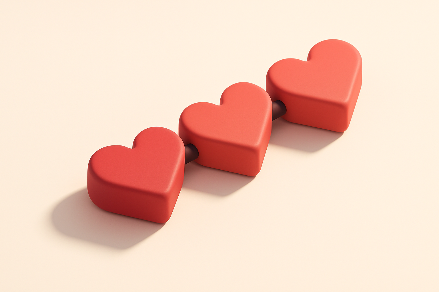 A row of four interconnected heart-shaped nodes, each slightly different in hue
