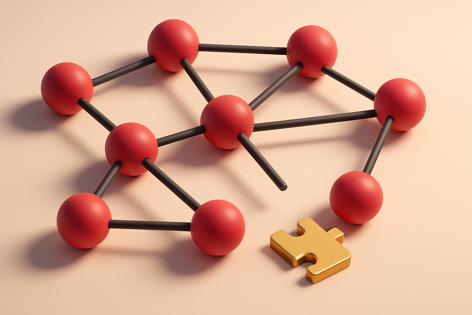 a network of connected nodes with one missing link